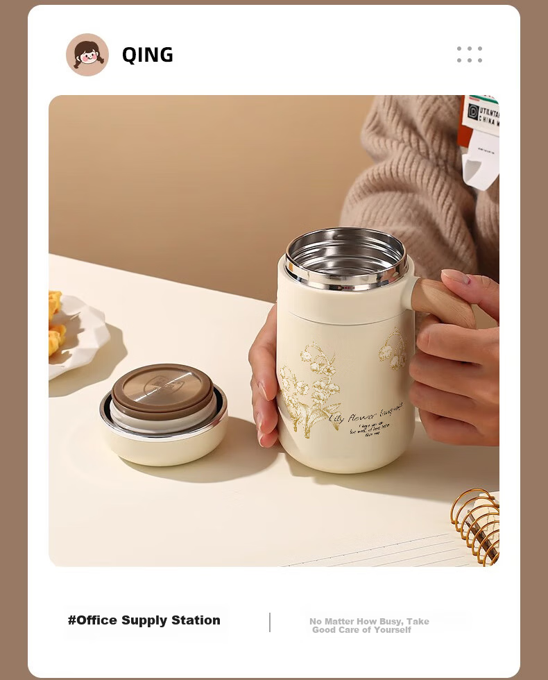 Mi Xiaoshu Insulated Water Bottle for Women High-Value Office Tea Separation Brewing Cup 316 Stainless Steel Nurse Mother's Day Gift 18