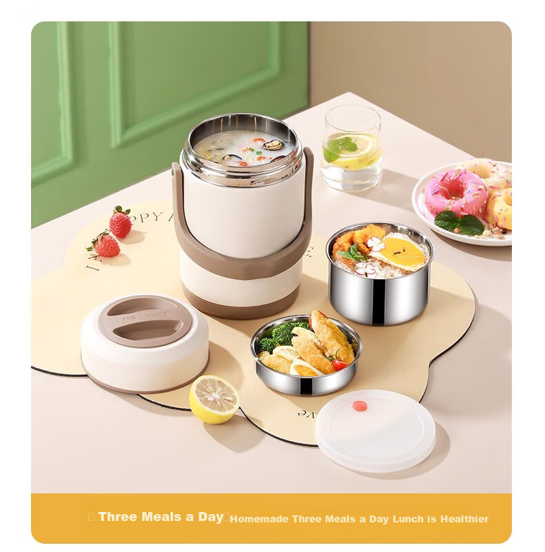 Licheers Insulated Lunch Box, Stainless Steel Thermos, Three-Layer Large Capacity, Extra Long Insulated Food Container, for Office Workers, Soup Insulation Box 18