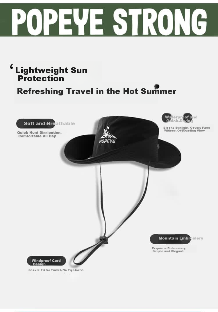 Popeye Fisherman Hat Unisex Summer Thin Large Head Circumference Sun Protection Wide Brim Sunshade Cap 3