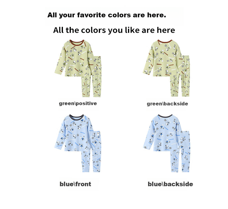 SNOOPY Children's Thermal Underwear Set Boys Autumn Long Johns Baby Pajamas Warm Base Layer Feiyue Football Green 11
