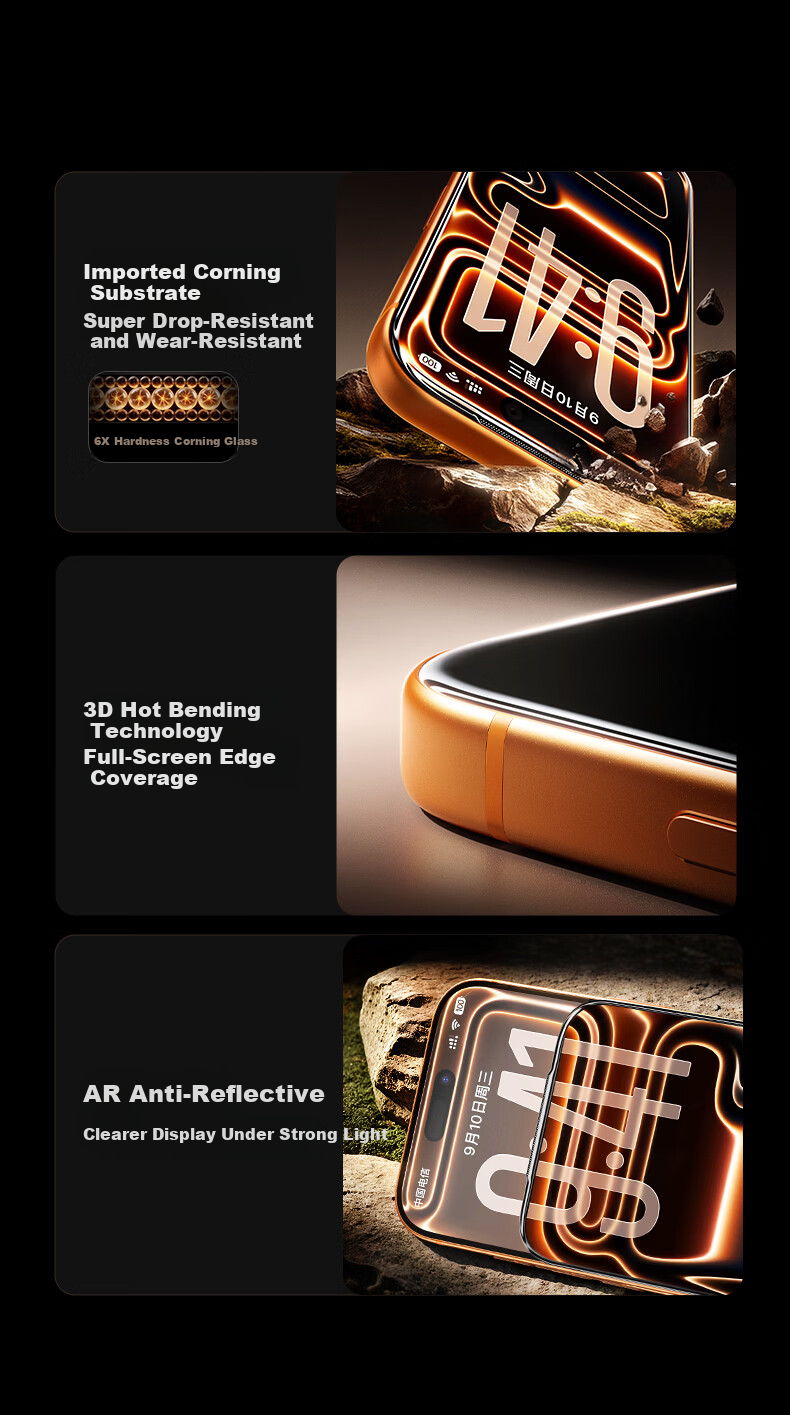 UGREEN 3D Curved AR Corning Ultra Tempered Glass Screen Protector for iPhone 17 Pro Max with Magnetic Sputtering AR Reflectance ≤0.75% 5