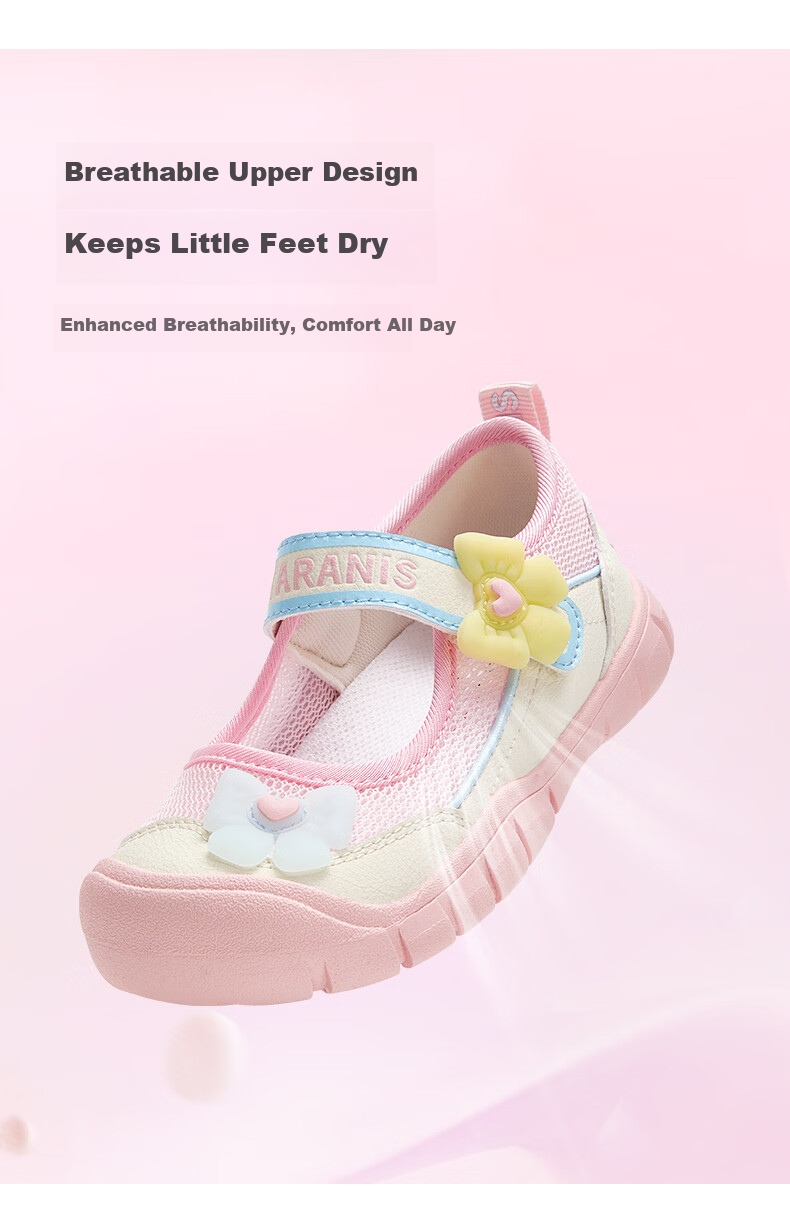 TARANIS Spring Summer Girls' Breathable Mesh Sports Sandals Sweetheart Princess Mary Jane Kindergarten Shoes White/Pink Size 28 3