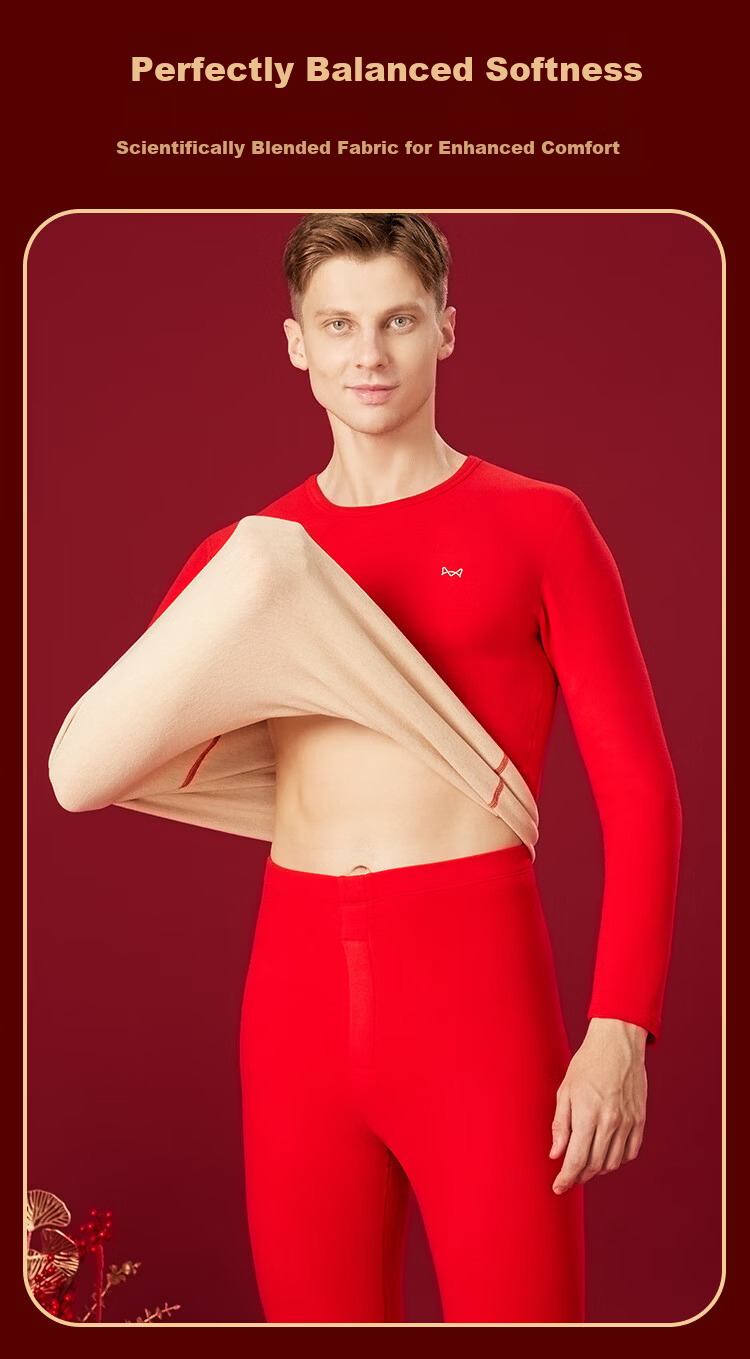 MiiOW Men's Red Thermal Underwear Set for the Year of the Horse with Wool and Silk, Including Underwear, Socks, and Gift Box 12