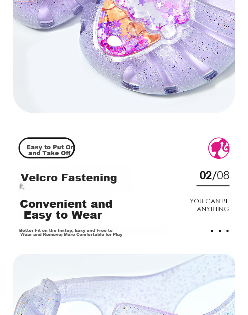Barbie Kids Girls Summer Closed-Toe Sandals Fashion Jelly Shoes Outdoor Soft Sole DA7230 Light Purple Size 25 5