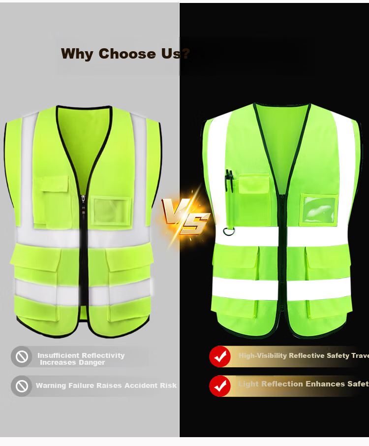 Laurie Reflective Safety Vest High-Visibility Workwear for Sanitation Construction Emergency Traffic Warning Uniform Customizable with Printing, Multi-Pocket Fluorescent Green, One Size 7