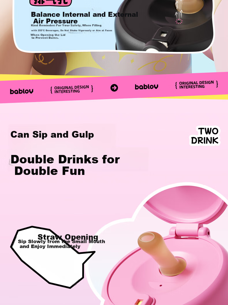 BABLOV Insulated Water Bottle for Kids 2025 New High-Value Large Capacity Cold Cup Student Gift Straw Water Bottle 8