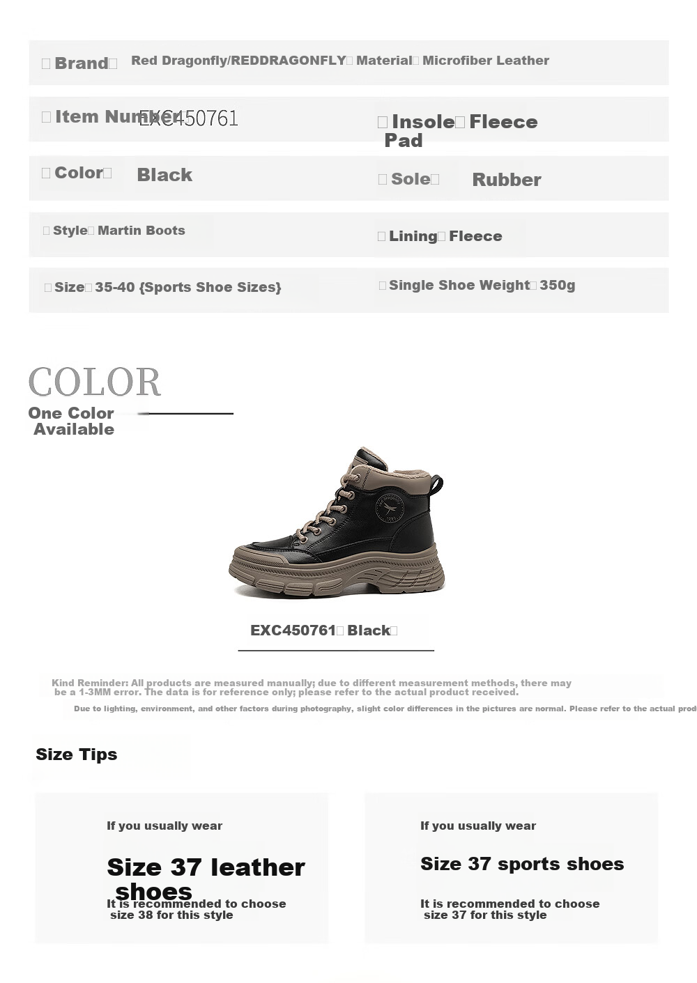 RED DRAGONFLY Women's High-Top Autumn Winter Fleece-Lined Warm Martin Boots Niche Thick Sole Height Increasing Work Boots EXC450762 Beige Size 40 5