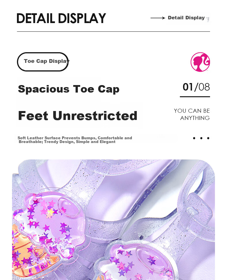 Barbie Kids Girls Summer Closed-Toe Sandals Fashion Jelly Shoes Outdoor Soft Sole DA7230 Light Purple Size 25 4