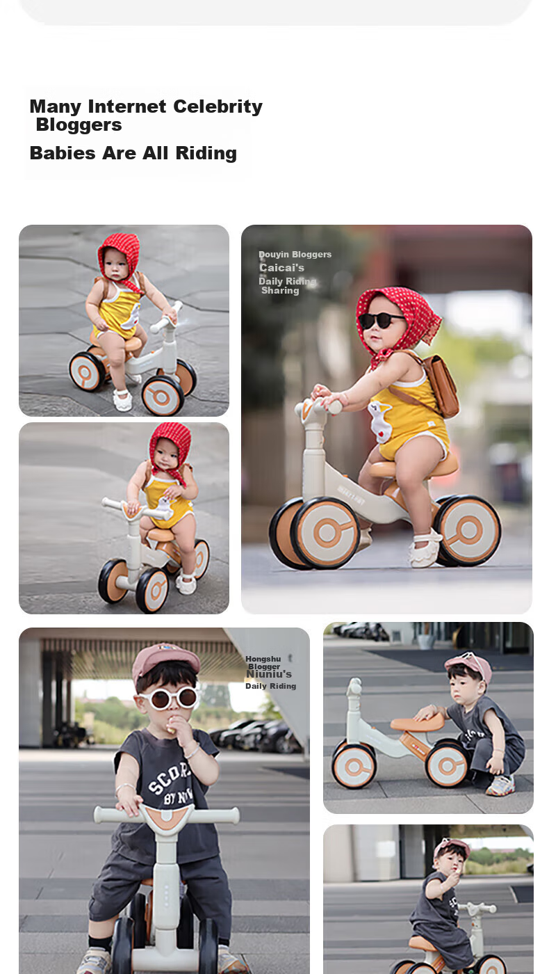 Besnay Kids Balance Bike 1-3 Years Old Baby Four-Wheel Glide Bike Anti-Tip Beginner Infant Scooter Toddler Ride-On Car 2