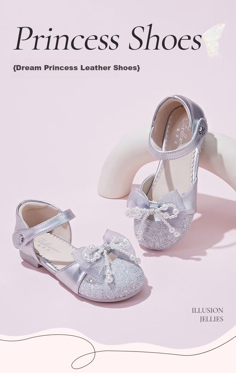 Fulomi Girls' Half Sandals 26 Summer Sweet Crystal Princess Leather Shoes Soft Sole Breathable Single Shoes Silver 26 1