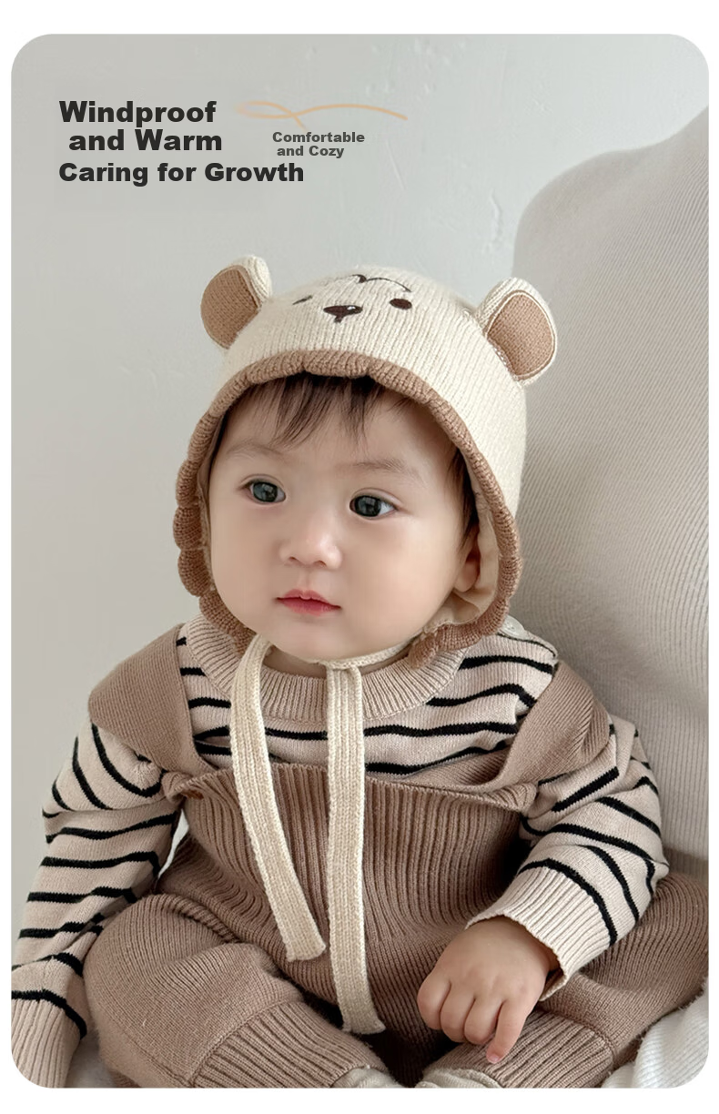 Benaxi Baby Hat Autumn Winter Boys Cute Knitted Hat Infant Winter Outdoor Woolen Warm Ear Protection Hat 3