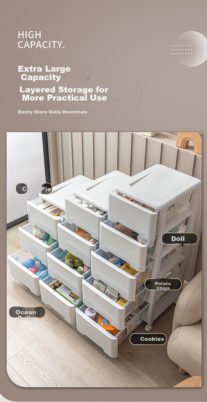 JEKO&JEKO Drawer Storage Cabinet Bedside Cabinet Storage Cabinet Children's Wardrobe Storage Cabinet Storage Box Gap Cabinet 3 Layers 4