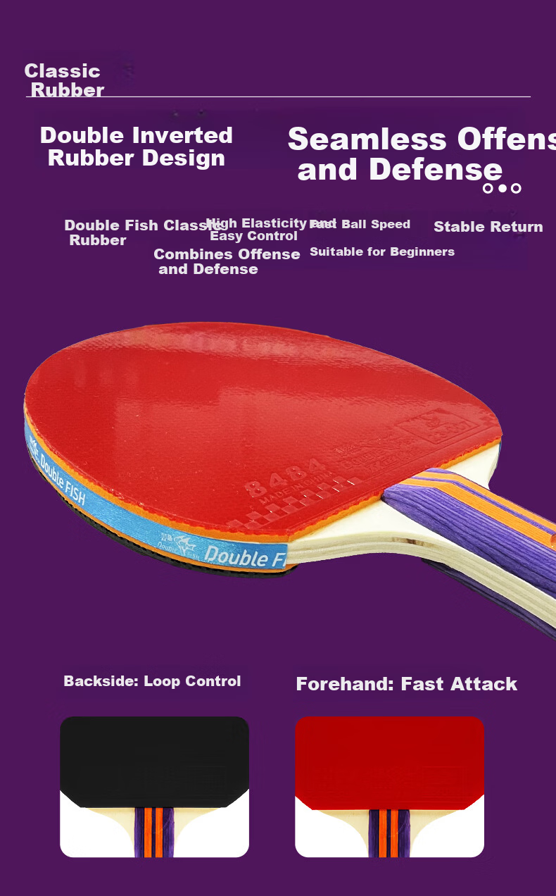 DOUBLE FISH Professional Table Tennis Paddle Single Racket Penhold and Shakehand Style Double-Sided Beginner Student Training Paddle Qixun Penhold 4
