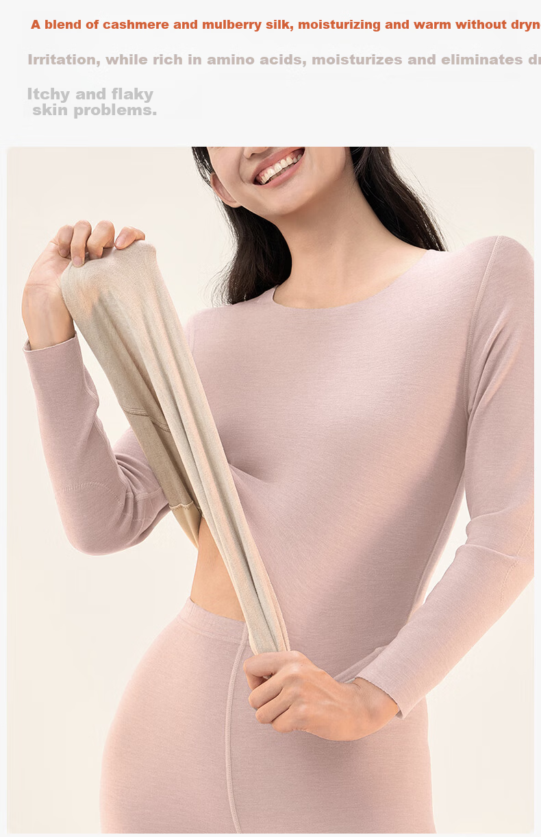 Songshan Cotton Store Thermal Underwear with Silk and Cashmere Patches Autumn Winter Fleece Lined Base Layer Top and Bottom Anti-Static Breathable Women's Thermal Pants 13