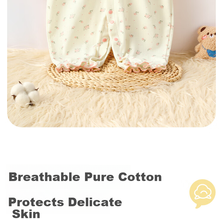 Badi Badi [Gift for Expectant Moms] Pure Cotton Infant One-Piece Romper Pajamas Homewear Pastoral Floral Yellow 66cm 2