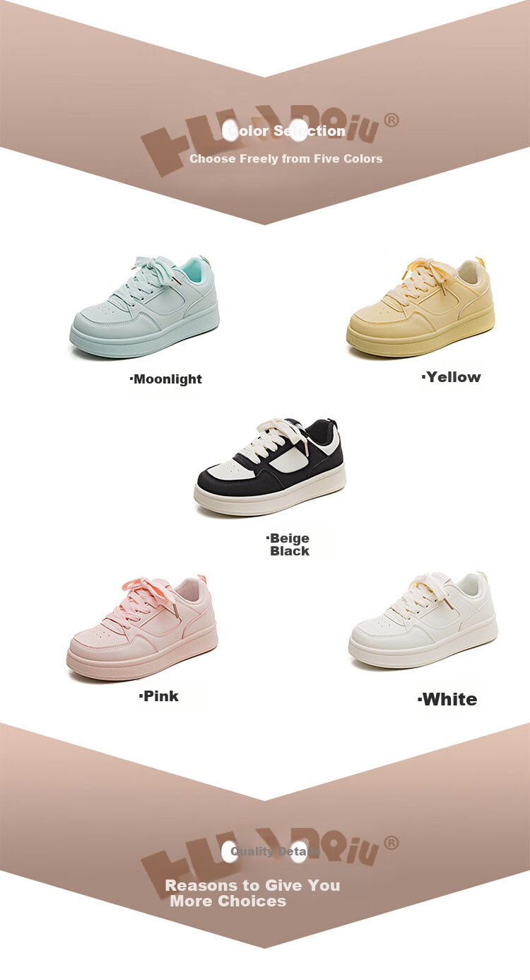 HUANQIU Versatile Casual Sneakers, 2026 New Popular Style White Shoes, Women's Thick-Soled Heightening Ins Campus Sports Shoes 4