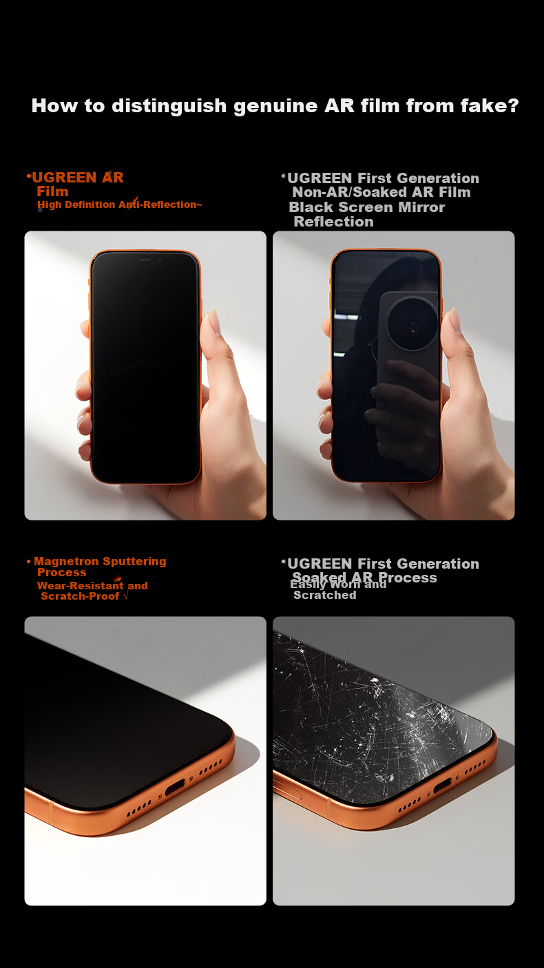 UGREEN 3D Curved AR Corning Ultra Tempered Glass Screen Protector for iPhone 17 Pro Max with Magnetic Sputtering AR Reflectance ≤0.75% 3