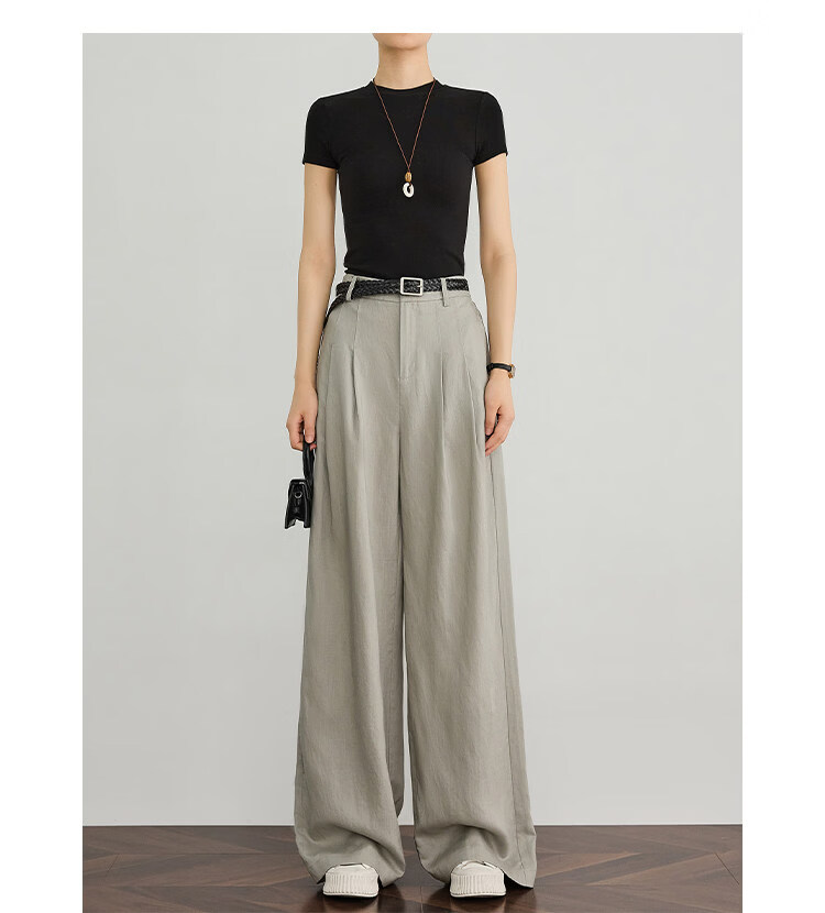 FAESSLIN Kochi Old Money Style Gray Linen Summer Thin Tencel High-Quality Draped Casual Wide-Leg Pants for Women 16