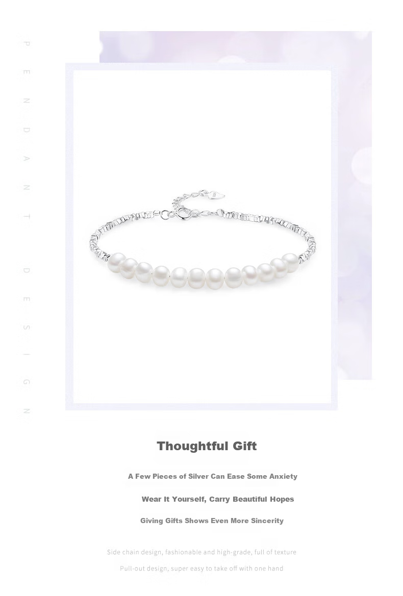 CHOW TAI SENG Birthday Gift Silver Nugget Pearl Bracelet for Women Luxury Minimalist Sterling Silver Girlfriend Gift 2