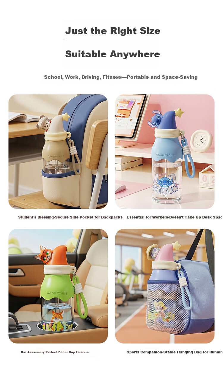 Disney Straw Cup Children's Water Bottle Summer Plastic Cup Student Ladies High-Value Portable High-Temperature Resistant 600mL Mickey 10