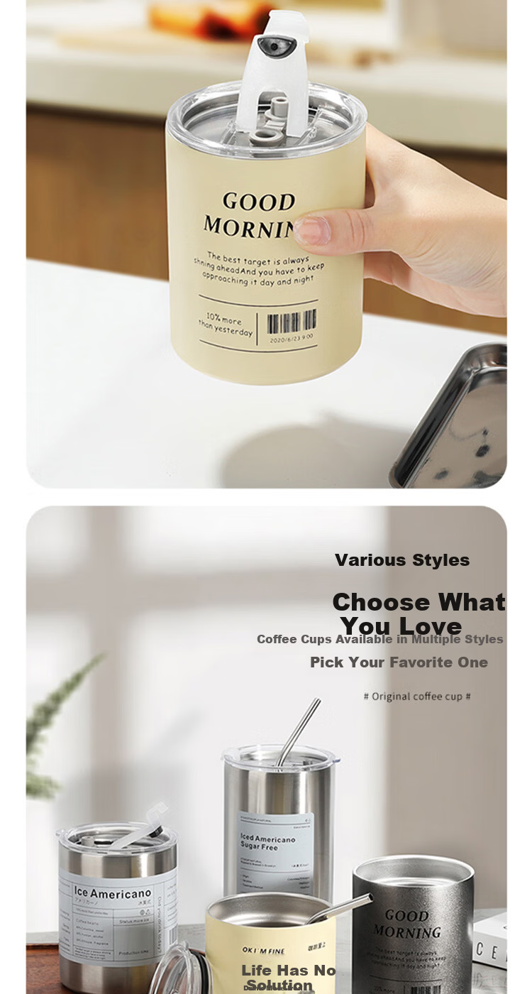 Mongdio American Style Coffee Mug 304 Stainless Steel Direct Drinking Cup Ice King Outdoor Camping Portable Straw Cup Water Bottle 7