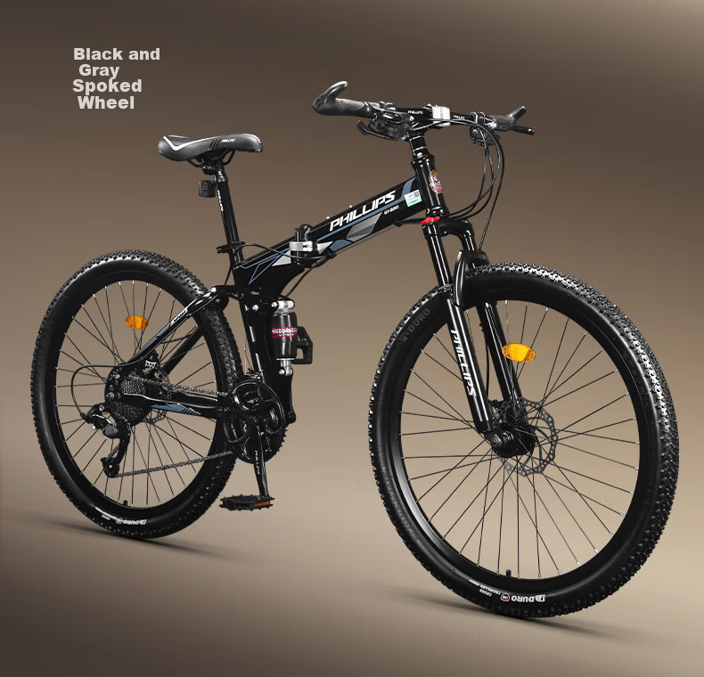 PHILLIPS Folding Mountain Bike Adult Men Women Racing 26-inch 24-Speed Commuter Bicycle Black Gray 12