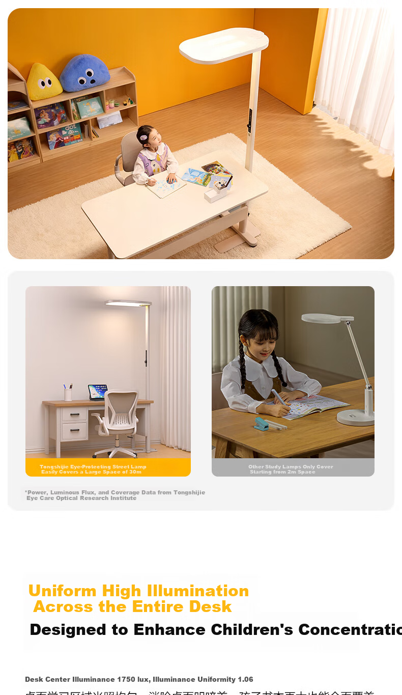 Tongshijie Red Light Eye Protection Smart Voice-Controlled Full Spectrum Floor Desk Lamp Children's Blue Light and Flicker Protection Study Lamp 140W 14