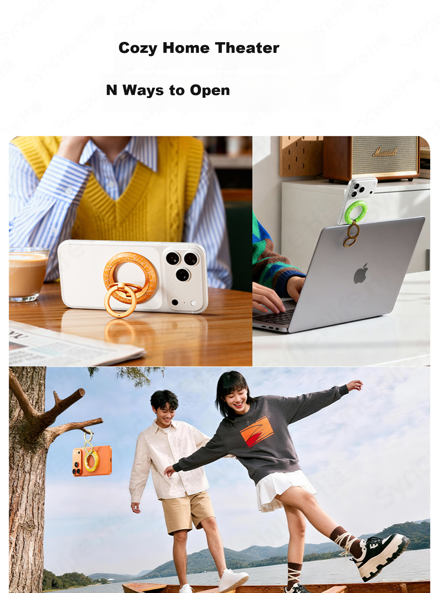 Dimensional Dual-Ring Phone Holder Pro Magnetic Ring Buckle Magsafe 360° Infinite Rotation Stress Relief Portable Adhesive for Apple Huawei Desktop Photography Tool 10
