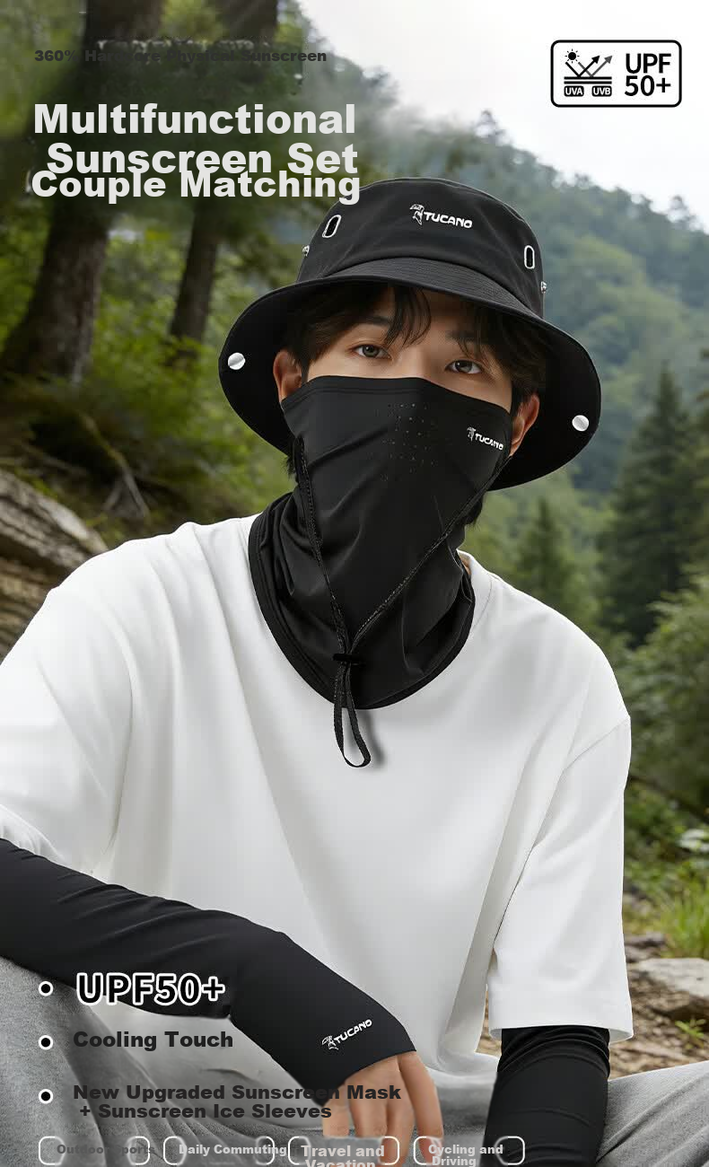 TUCANO Woodpecker Sun Protection Hat, Face Mask, and Ice Sleeve Three-Piece Set UV Protection Outdoor Cycling Travel Mountaineering Fishing Sunshade Hat 1
