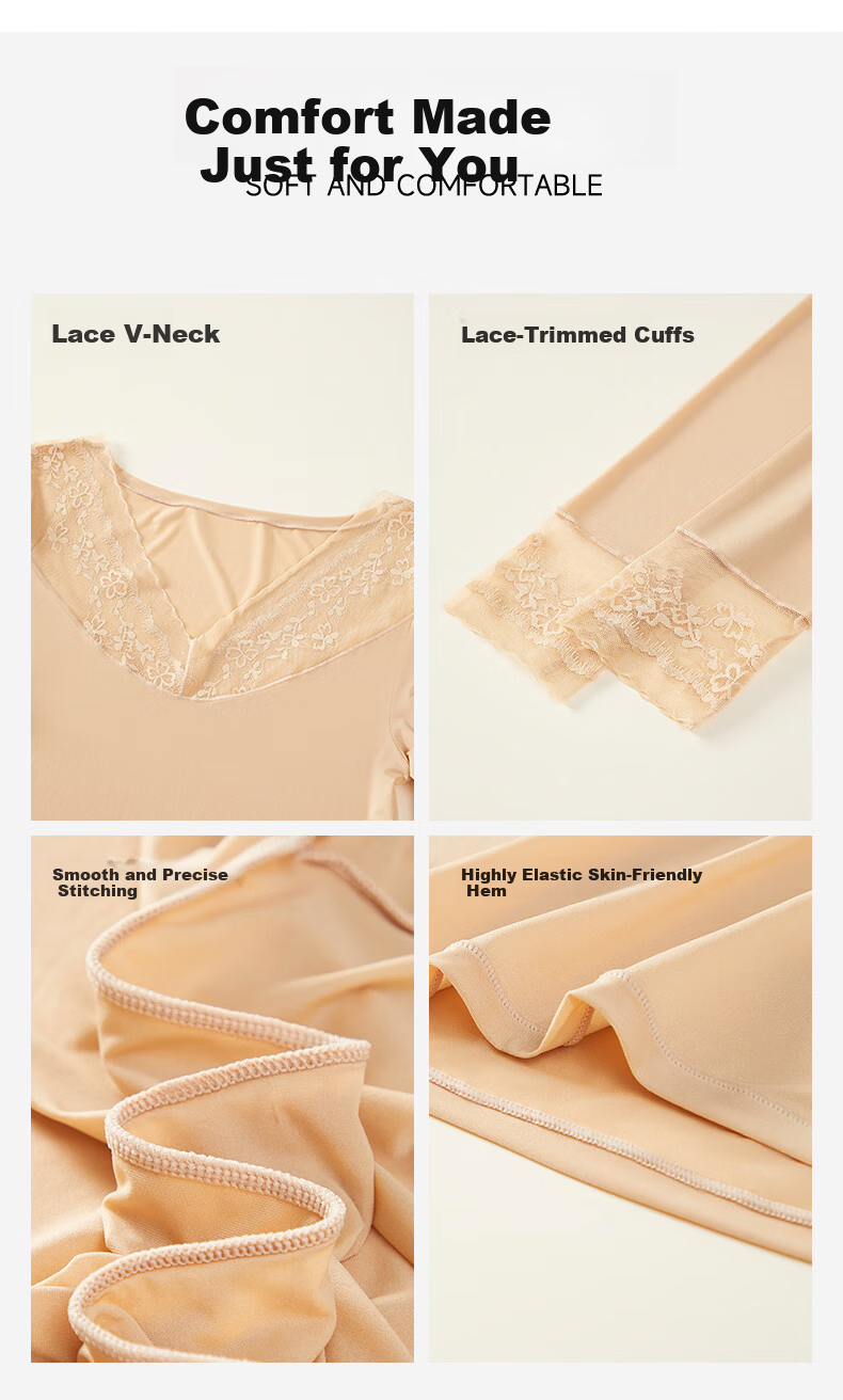 GRACEWELL Foundation Invisible Skin Base Lace V-Neck Ultra-Thin Thermal Set for Women Autumn Winter 11