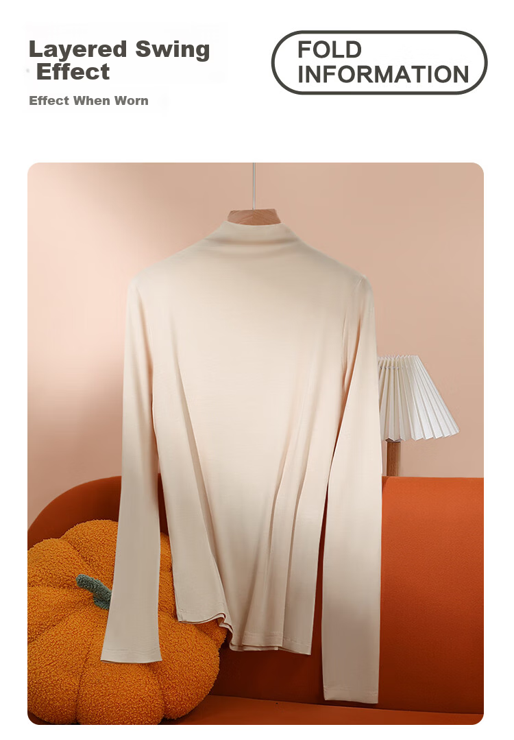 Hongdou Women's Modal 40S Lightweight Stretch Semi-High Neck Single Base Layer Top 10