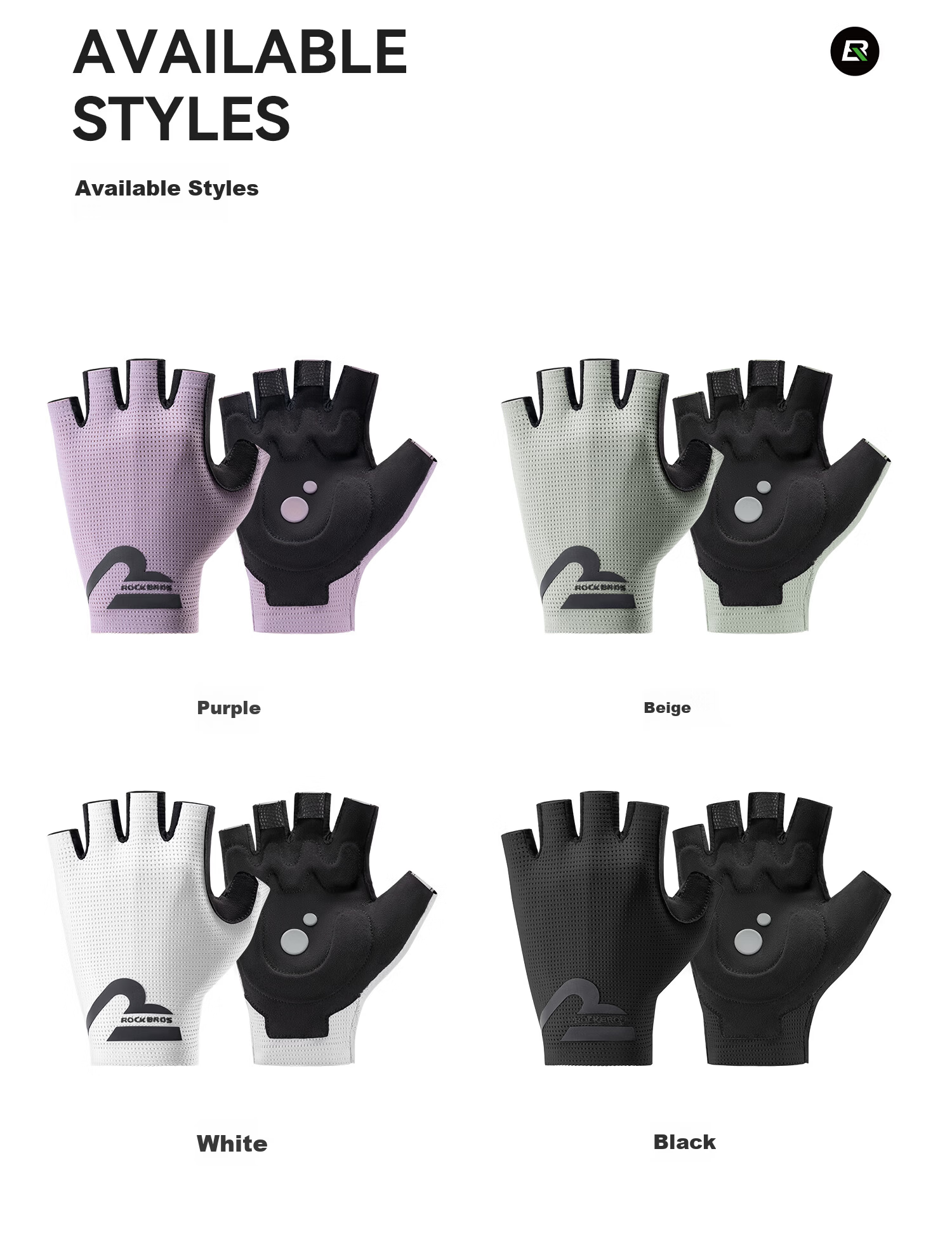 RockBros Half-Finger Cycling Gloves Summer Men Women Mountain Road Bike Short Finger Shockproof Black 4