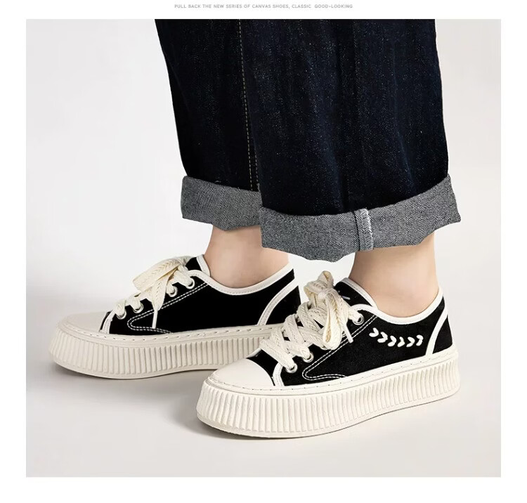 Warrior Women's Canvas Shoes 2026 Summer New Breathable Thick Sole Casual Sneakers 1834 Black Beige Size 39 12