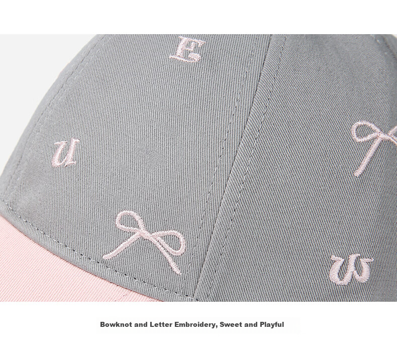 CACUSS Women's Spring Summer Baseball Cap with Bow Embroidery, Colorblock Cotton Visor Hat, Pink and Coffee 21