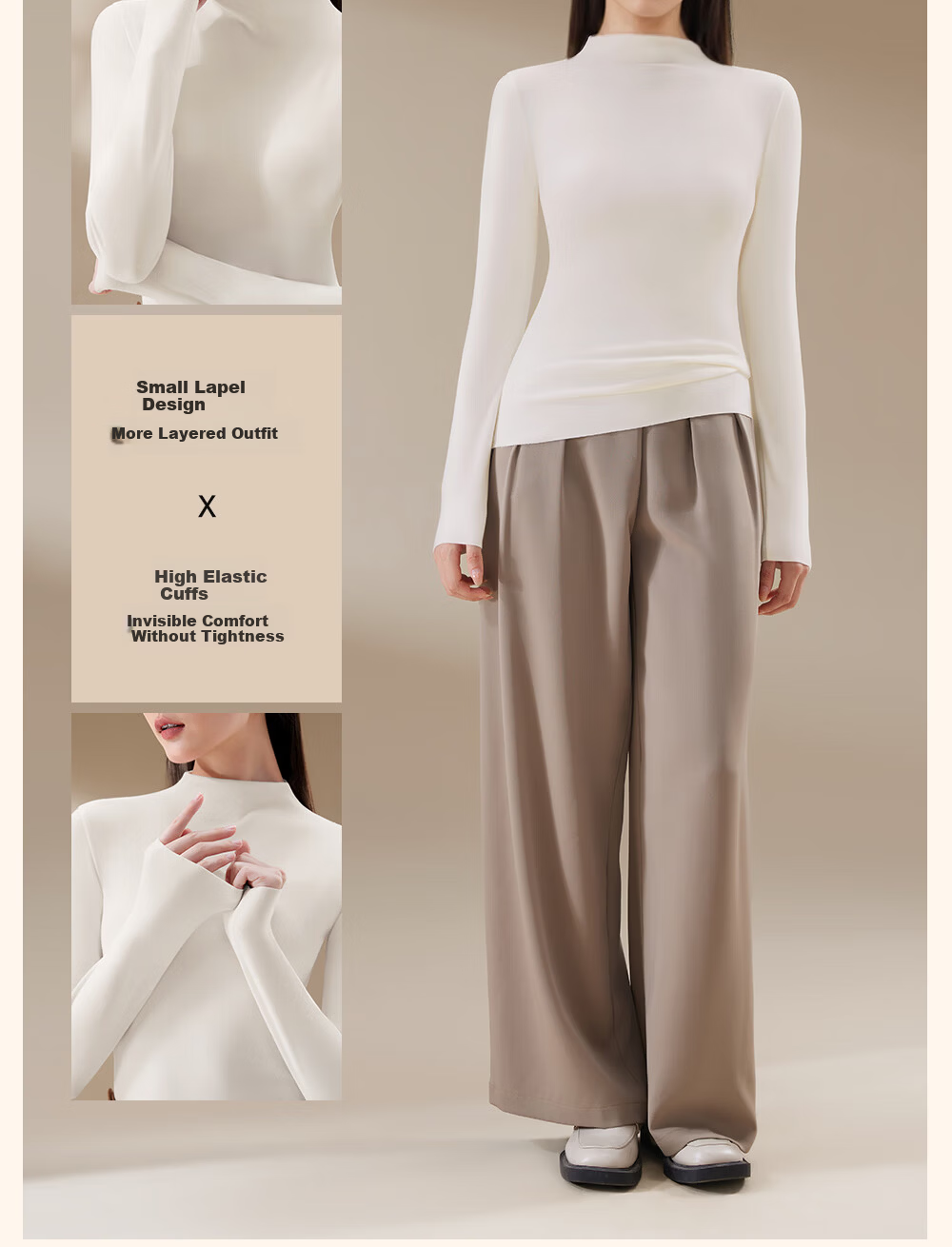 Urban Beauty [Class A Camellia] Women's Thermal Underwear Autumn Winter Antibacterial Half Turtleneck Slim Fit Base Shirt 16