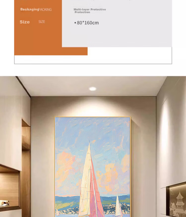 Yihuan Yu Smooth Sailing Entrance Hall Decorative Painting Oil Painting Style Corridor Hanging Textured Living Room Entry Wall Art 8