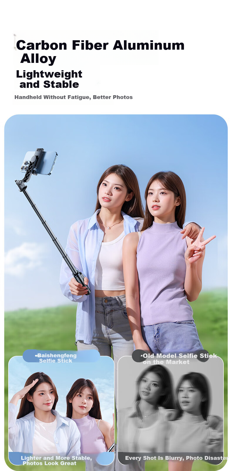 Kerunle Mini Portable Selfie Stick Tripod Phone Holder 360-Degree Rotation Anti-Shake Auto Tracking Gimbal Stabilizer All-in-One Travel Compact Live Streaming 7
