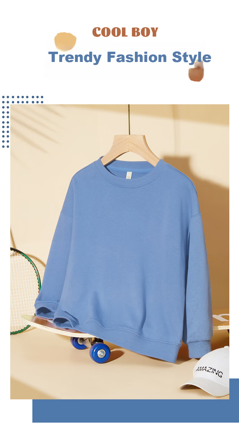 TANGSHI Spring Children's Thin Sweatshirt Boys and Girls Long Sleeve Sports Casual Solid Color Top Black 140 2