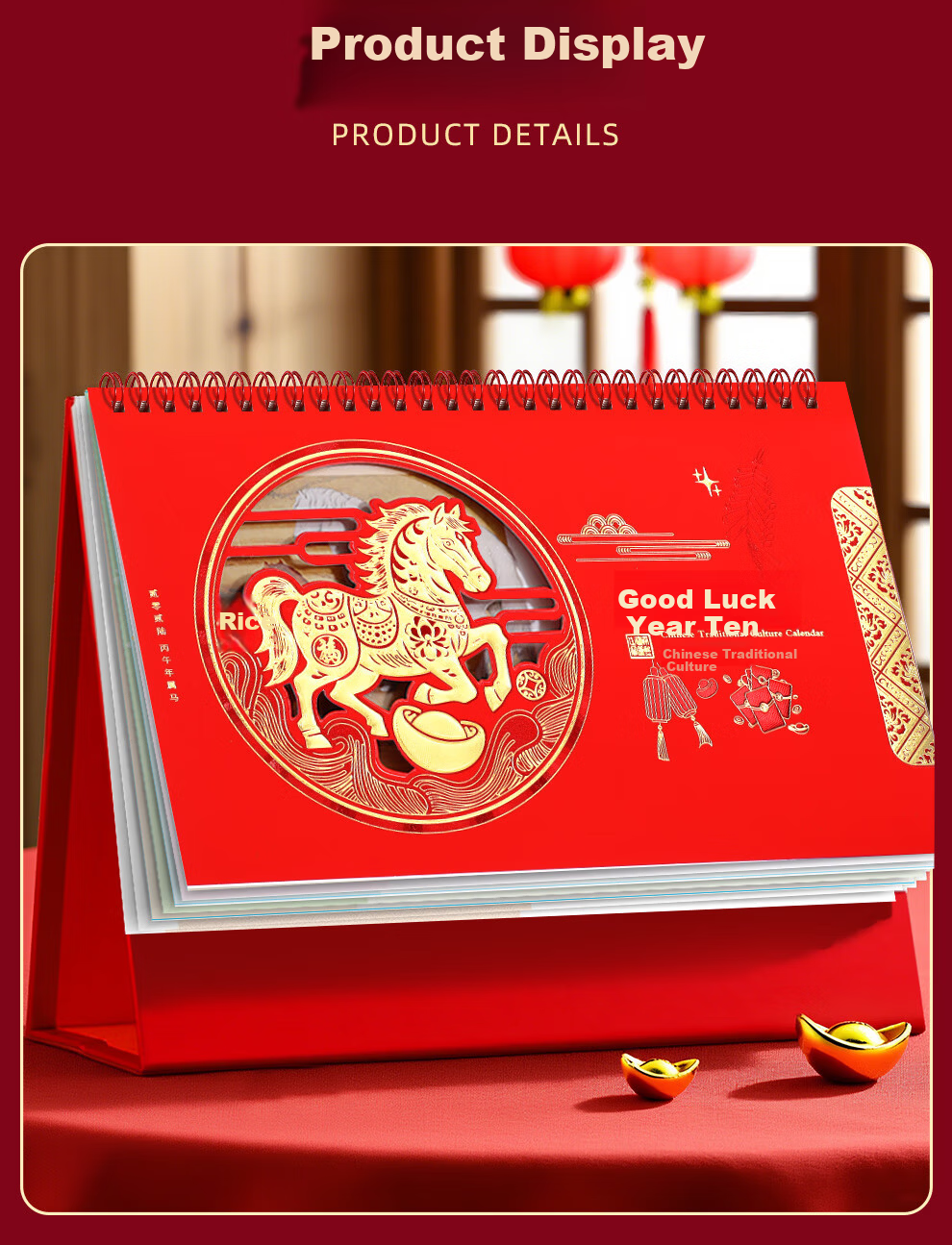 Langjie 2026 Desk Calendar Red Horse Year Monthly Large Grid Writing Planner Office Desktop Calendar Customizable 17