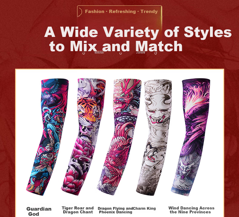 RED DRAGONFLY Tattoo Ice Sleeve Men's Floral Arm Sun Protection Ice Silk Arm Sleeve Summer Sunshade Cooling Sleeve Personalized Arm Guard 9