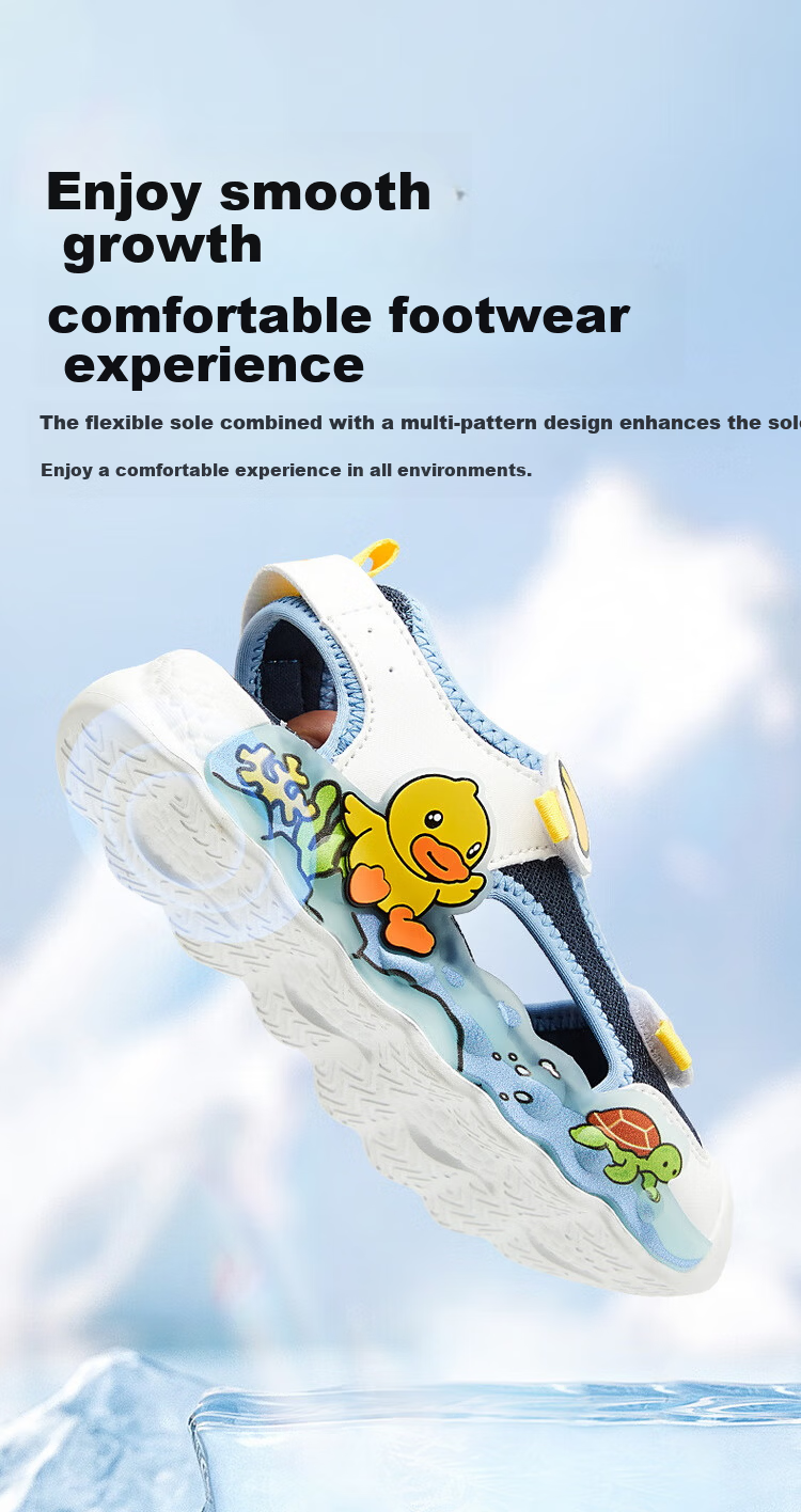 B.Duck Kids Yellow Duck Children's Sandals Summer Boys Girls Closed-Toe Anti-Collision Beach Light-Up Shoes 3907 White Purple Size 25 5