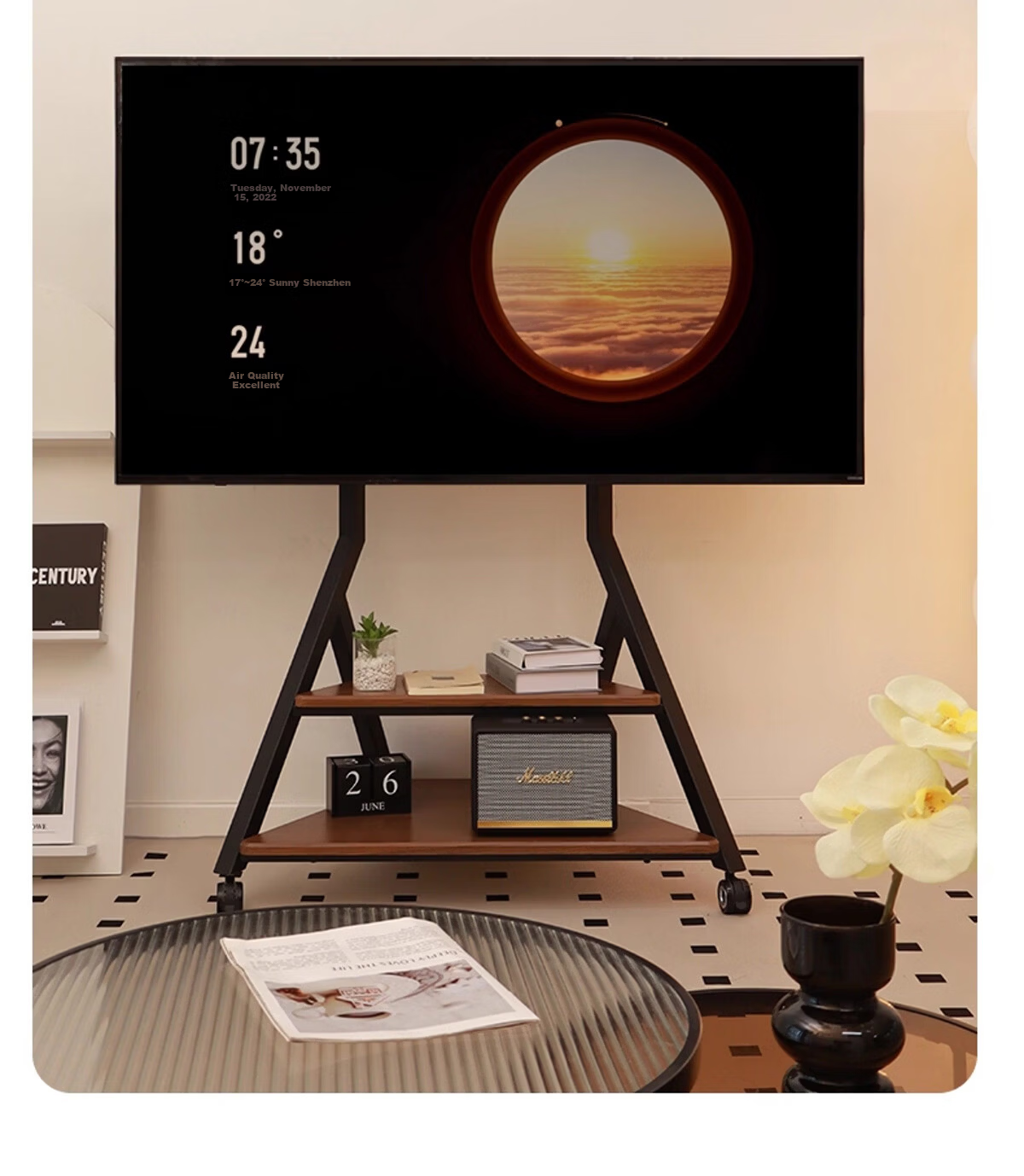 CABTE 55-86 Inch TV Art Mobile Stand Floor TV Cart Multi-Brand Universal TV Mount Mobile TV Cabinet Rack 5