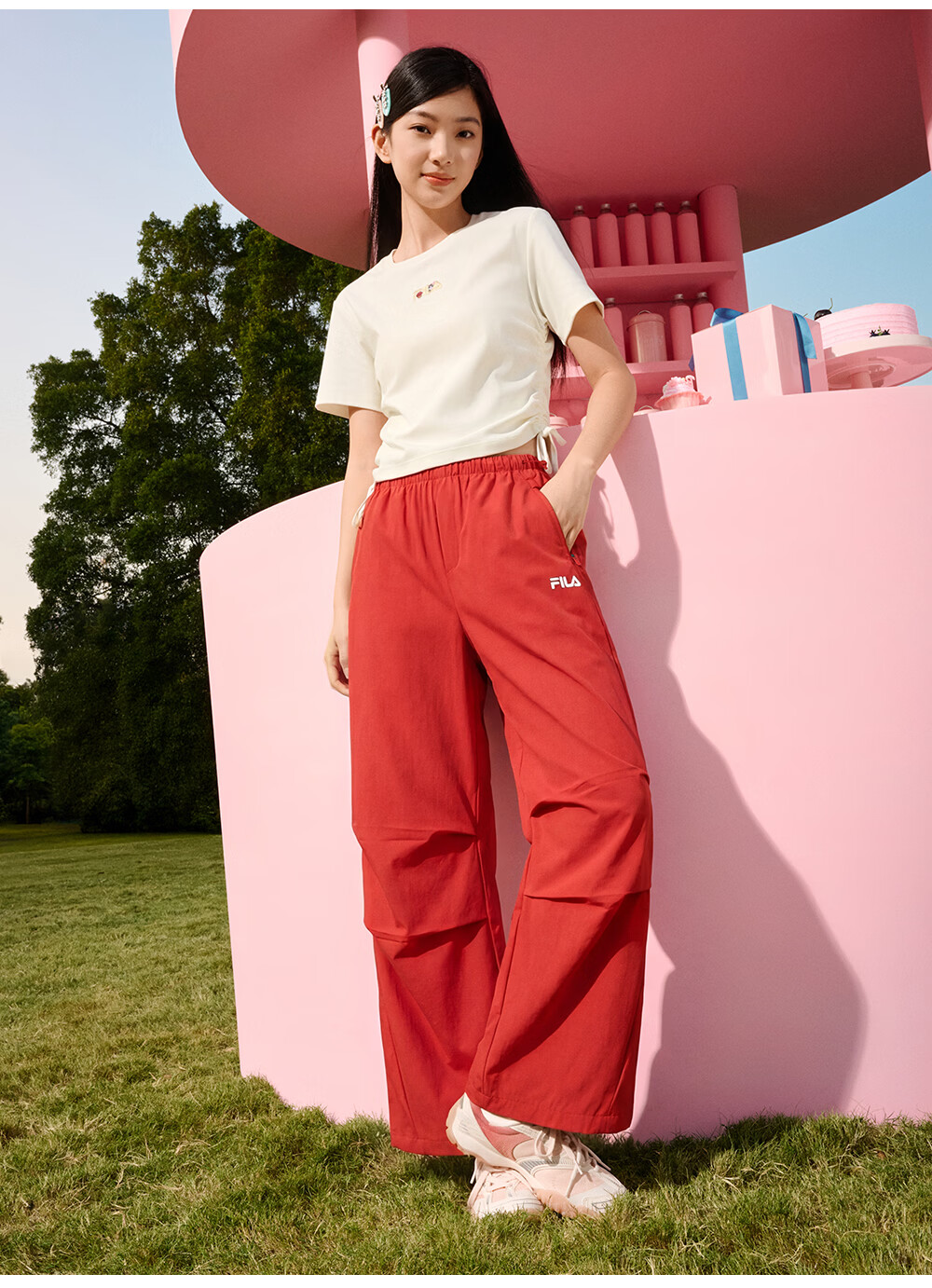 FILA Women's Woven Long Pants 2026 Summer Casual Loose Cool Sun-Protective Straight-Leg Trousers [Han So-hee Style] 32