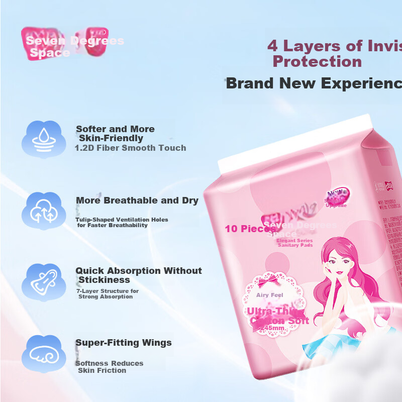 SPACE 7 Seven Degrees Elegant Cotton Soft Daily Sanitary Napkins 245mm 5pcs 10 Packs [New National Standard Certified]