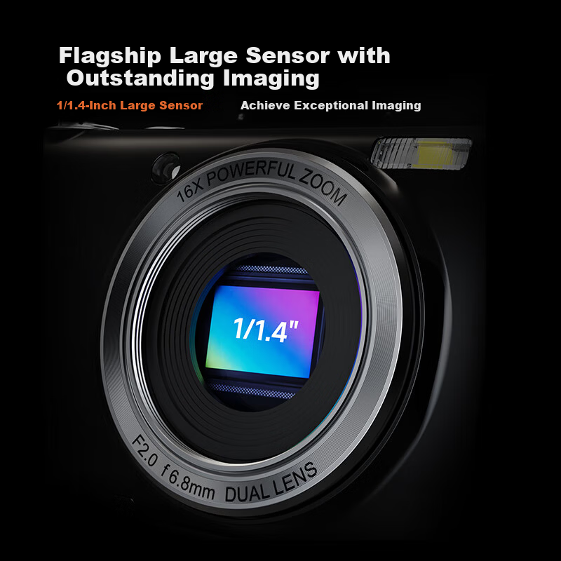 CAIZU 1/1.4 Inch Large Sensor Digital Camera 88MP Dual Camera Selfie 8K Video Recording Student Travel Photography Replacement for CCD Compact Camera Z18