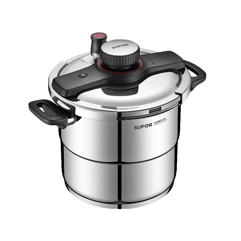 SUPOR 316L Stainless Steel Large Capacity Pressure Cooker Thickened Explosion-Proof Gas and Induction Cooker Compatible 22cm 7.2L