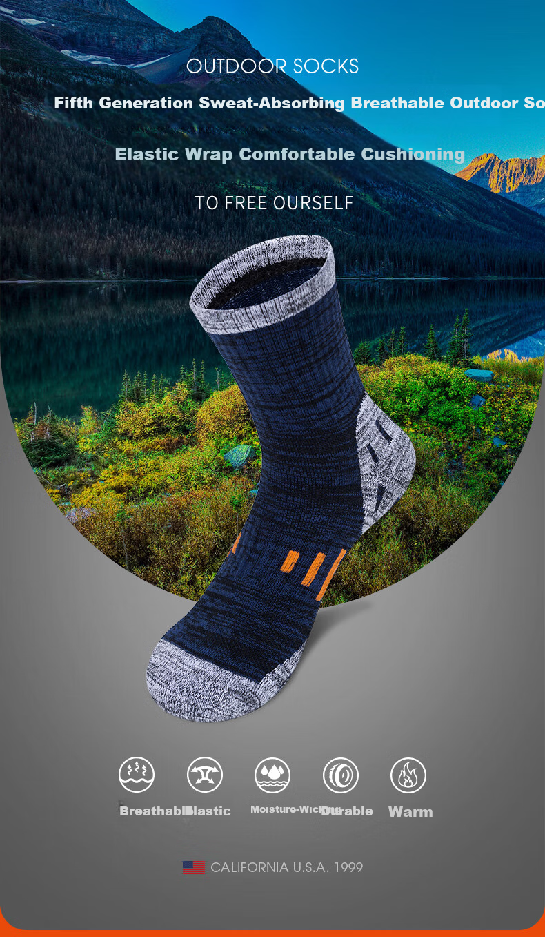 TFO 5th Generation Hiking Socks Durable Outdoor Mountaineering Running Sports Socks B2202474 Men's Dark Blue M 2