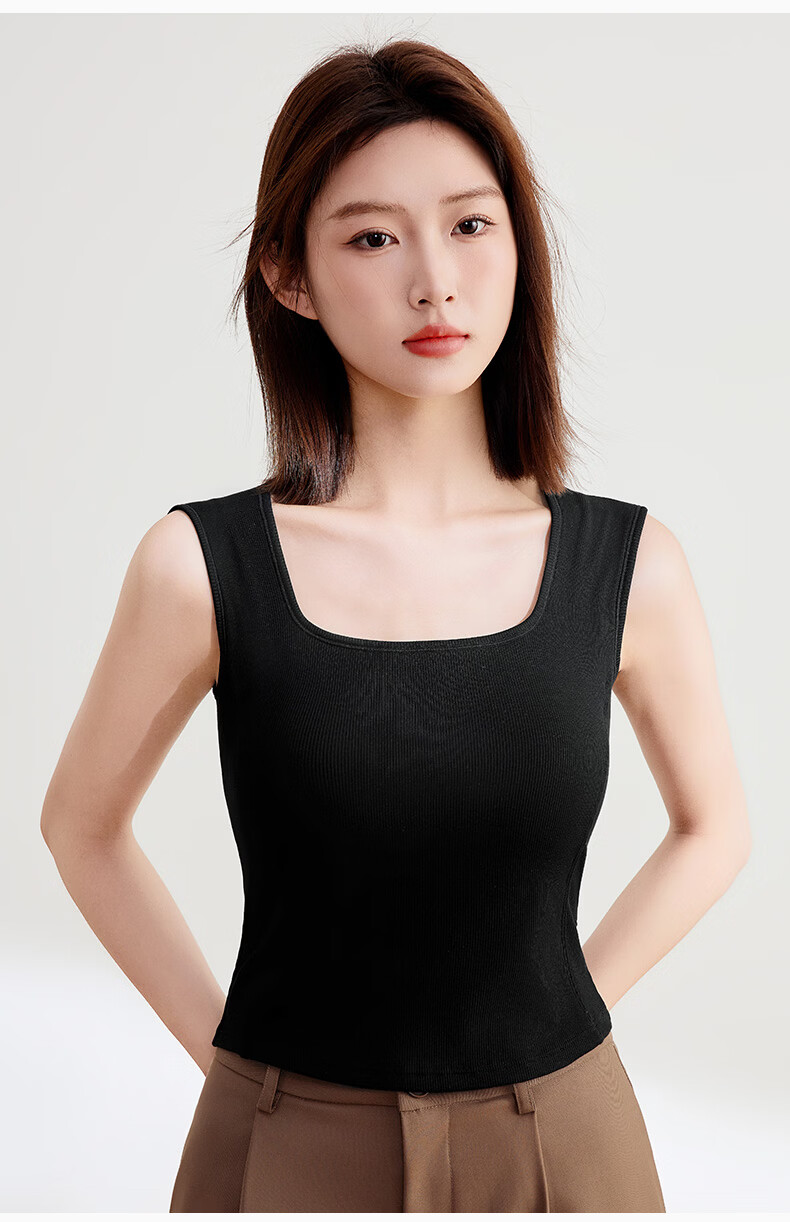 Fenteng Women's Vest with Built-in Chest Pad, Side Breast Coverage, Square Neck, Versatile Sleeveless Tank Top for Outerwear and Layering 11