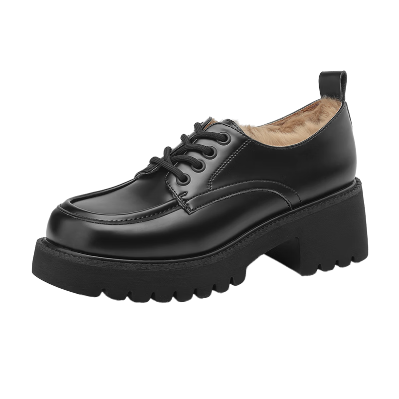 DAPHNE Women's Single Shoes, New Spring Style British-Style Loafers, Thick-Soled Heightening Leather Shoes, Versatile Women's Footwear, Black, Size 38