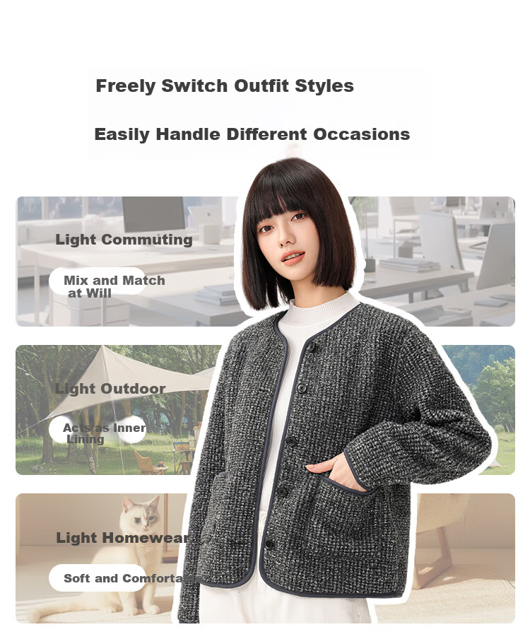 Snow Flying Women's Short Spring Jacket New Small Fragrance Fleece Top Black L (120-140 Jin) 7